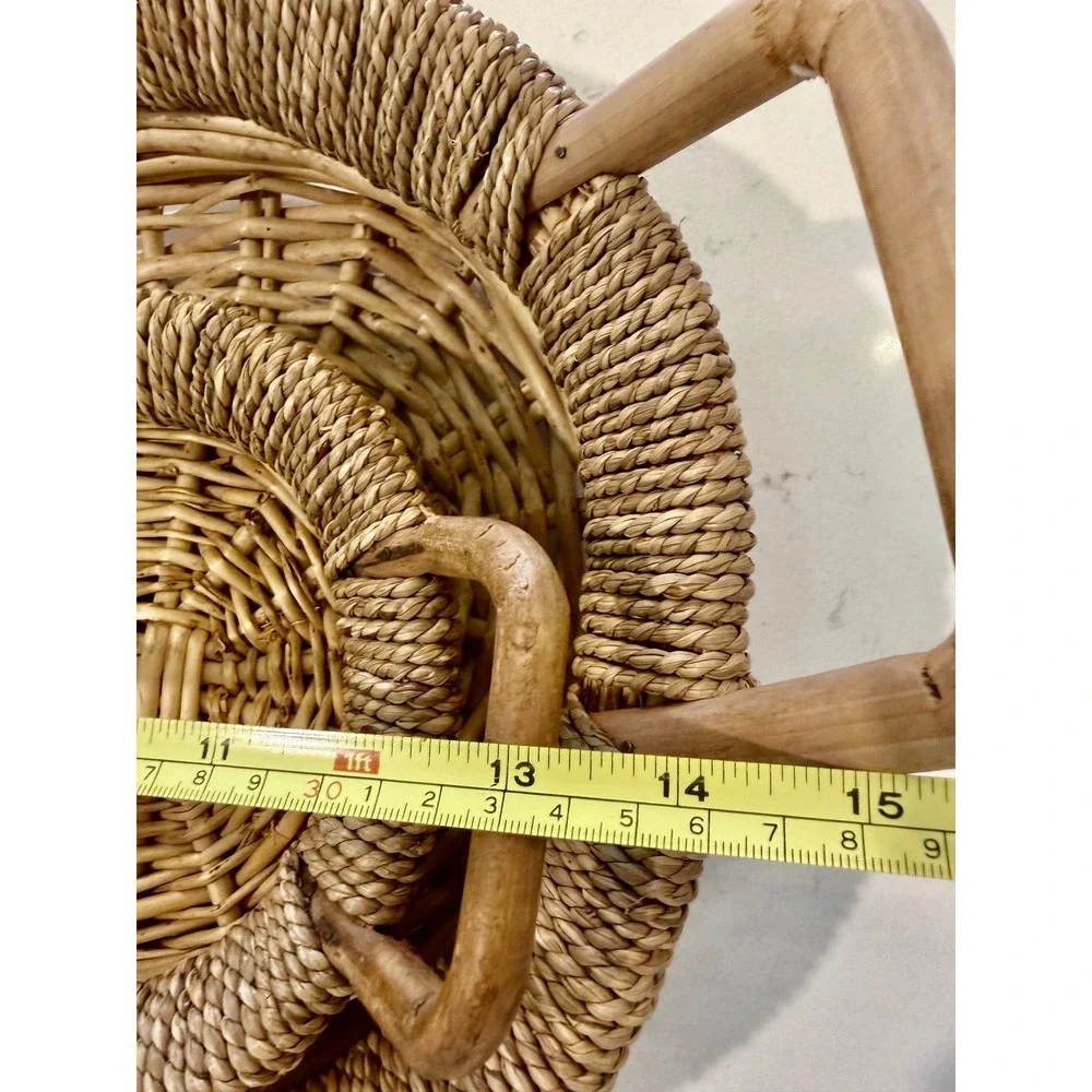 Set of 2 Woven Wicker Rattan Oval Serving Trays with Handles Natural Nesting